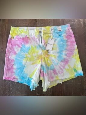 Judy Blue Pastel Tie-Dye High-Waist Denim Shorts - Pink, Blue, Yellow